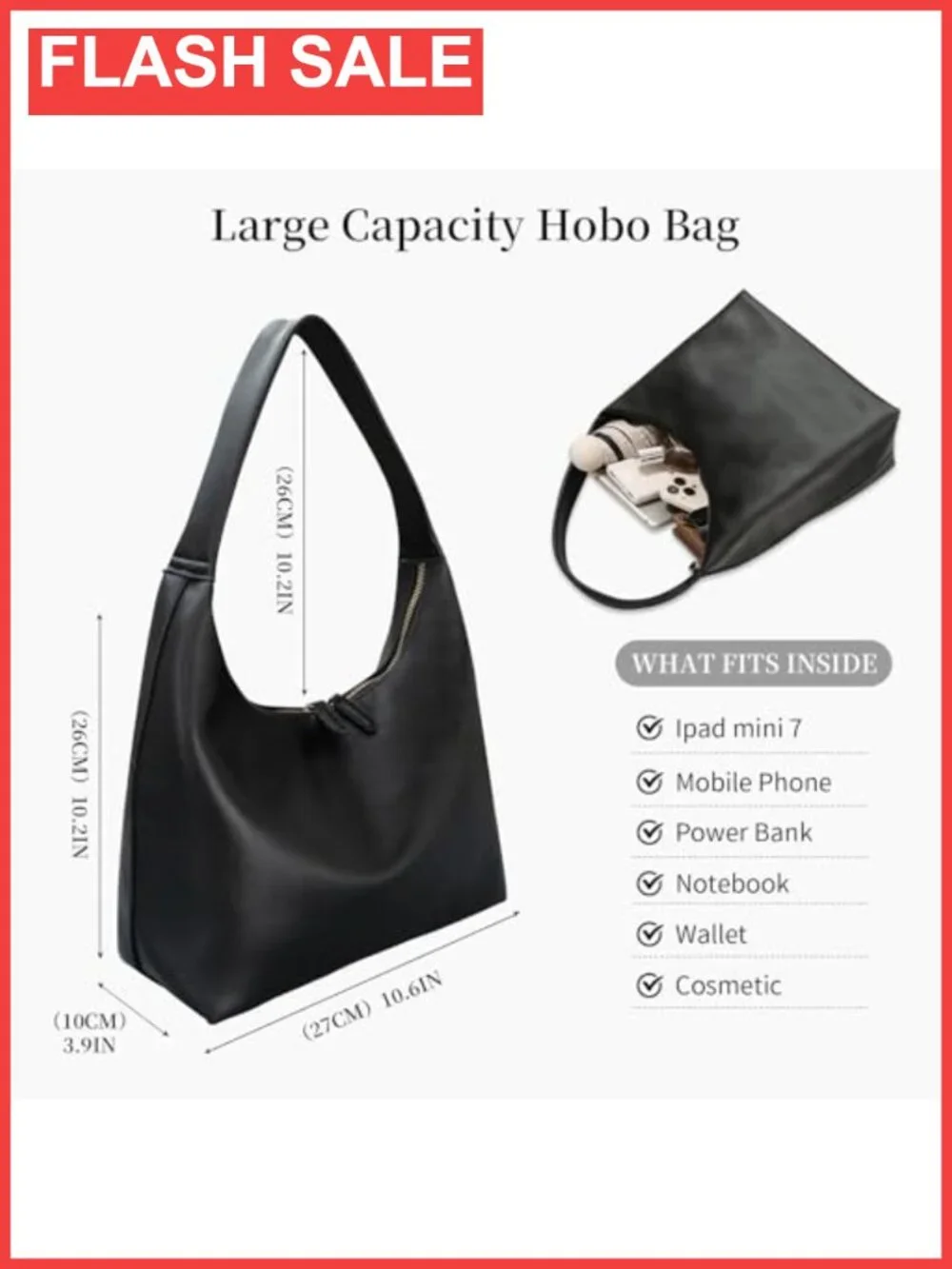 Small Vegan Leather Hobo Bag Slouchy Crescent Shoulder Purse for Women